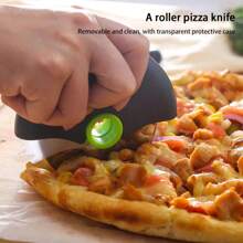 1pc Stainless Steel Pizza Cutter With Protective Cover - Green - View 3