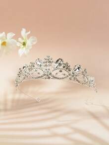 1pc Rhombus Pattern Zinc Alloy Bridal Crown, Elegant Queen Style Wedding Tiara For Bride, Adult Ceremony Gift, All-Weather Use - Silver - View 2