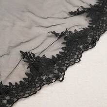 1pc Handmade Lace Trim Black Gothic Bridal Veil, Elegant Dark Style Cathedral Length Wedding Dress Accessory For Halloween Cosplay