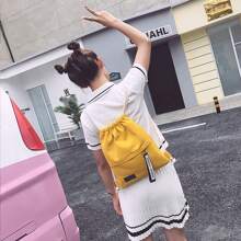 Belted Pocket Drawstring Backpack For Girls, Simple Canvas School Bag, Sports Small Canvas Bag, Korean Drawstring Double-Shoulder Bag - Multicolor - View 8