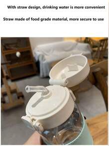 新款学生优质塑料水瓶带皮套，吸管，男女通用简约时尚情侣弹跳水杯，耐热 - 彩色 - 查看 9