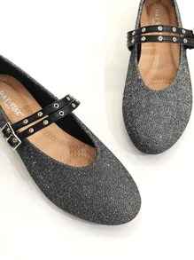 RevReaL Glitter Mary Jane Flats With Double Straps - Gun - View 4