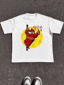 Camisa para hombres 1 pieza 100% Estampado de Papá Noel escalando chimeneas Camisa casual para hombres Camisa de algodón pesado de 220 g