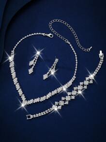 3 Pieces/Set Of Bridal Jewelry Sets, Including Necklaces, Earrings, Bracelets - Suitable For Women's Daily Wear, Weddings, Parties, Etc.