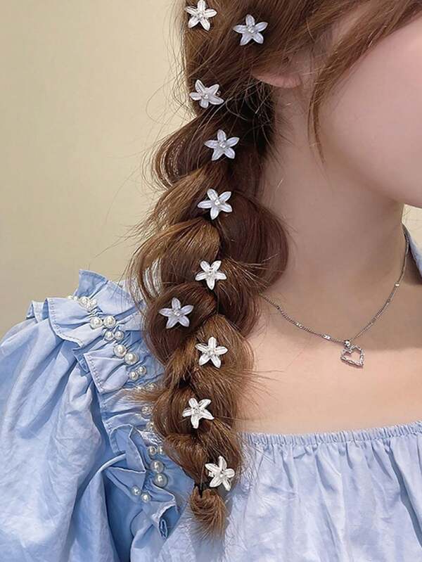 10pcs Adorable Crystal Flower Hair Clips, Decor For Women