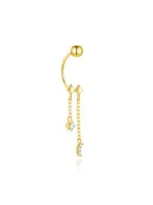 1 pièce Boucle d'oreille étoile et lune à pompons superposés pour femmes | Bijou hypoallergénique en argent sterling 925 | Boucle d'oreille clou de style de luxe, légère pour un port quotidien, soirée, mariage | Cadeau de Ramadan
