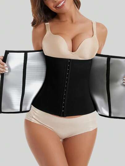 1 件女士腰部训练背心，黑色氯丁橡胶收腹拉链闭合紧身胸衣