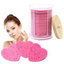 100-Piece Heart-Shaped Compressed Face Sponge With Storage Container For Cleansing Natural Cellulose Disposable Face Sponge SPA Sponge For Facial Cleansing Exfoliating Cosmetics Or Mask Removal