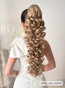 28 Inch Long Deep Wave Thermoplastic Synthetic Ponytail Hair Clip, Daily Use Heat Resistant Ponytail Hair Accessory For Women - Linen Gold - View 3