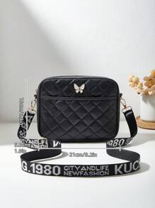 Minimalist Diamond Pattern Quilted Butterfly Embroidered Handbag, Multi-Pocket Casual Crossbody Bag, Sports Camera Bag, Ladies Shoulder Bag, Wallet, School/Business Bag, Personalized Gift, Best Friend Present, Custom Luggage