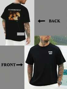 [Double-Sided Customization Printed T-Shirt] Personalized Double-Sided Design Customized T-Shirt With Customized Pattern Printing, Round Neck Short Sleeve Men's T-Shirt - Black - View 1