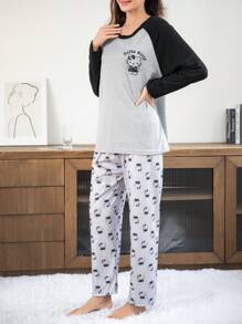 Sanrio Conjunto de Pijama Fofo Mulheres Desenho Animado Hello Kitty, Top de Manga Longa Gola Redonda e Calça, Ajuste Confortável e Solto, Adequado para Primavera, Outono, Verão, Roupas de Estação