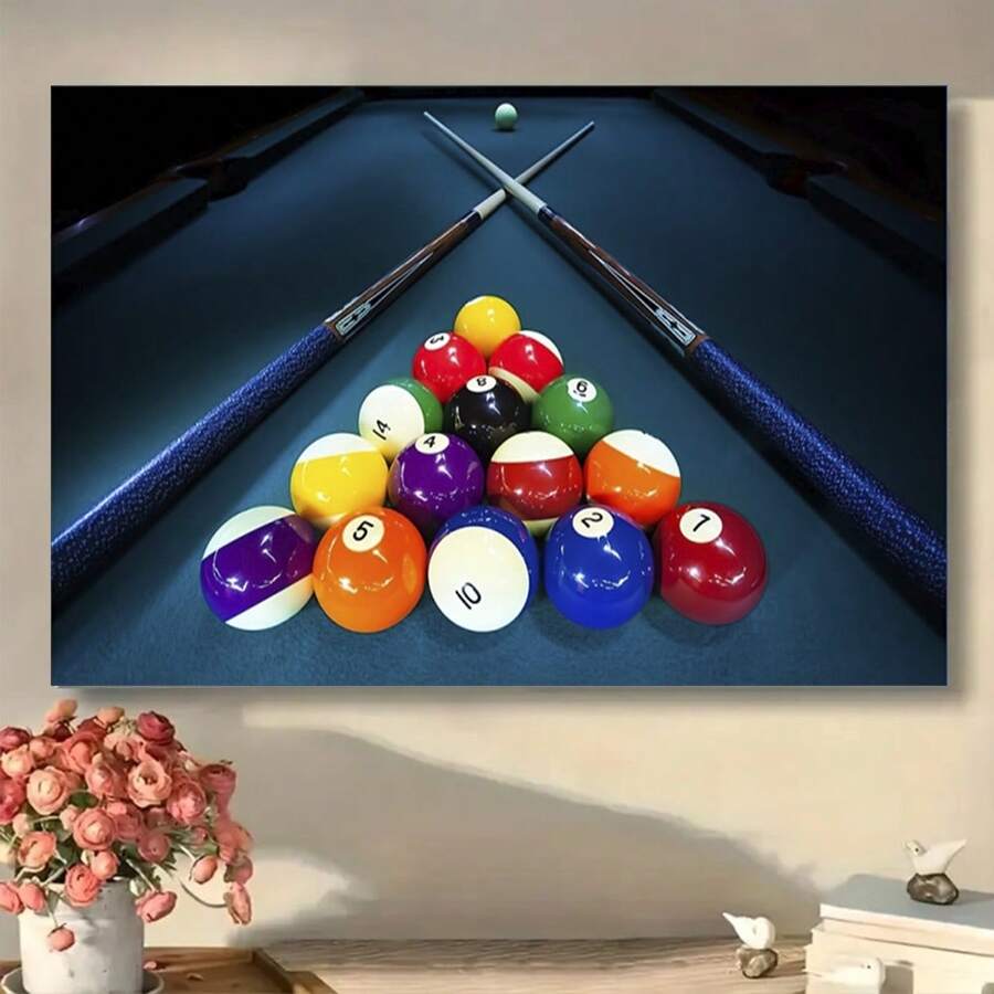 Framed [Art Deco Billiards Canvas Print] Art Deco Billiards Canvas Wall Art Print - Waterproof, Odorless Fabric Print - Contemporary Pool Sport Poster For Living Room, Bedroom, Office, Bar