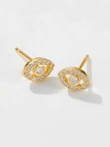 1 Cặp Hoa tai mắt quỷ bằng bạc Sterling S925, Hoa tai đính đá Zirconia sang trọng dành cho nữ - Vàng - Xem 2