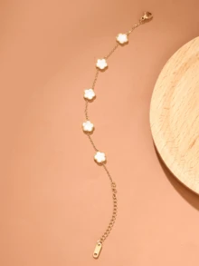 1 件女士不锈钢植物叶吊饰手链，精致时尚的设计适合日常佩戴和约会 - 白色 - 查看 2