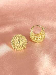 1 Cặp Hoa tai vòng tròn kim loại, Hoa tai đinh tán thiết kế cá nhân hóa mới của Hàn Quốc dành cho phụ nữ - Vàng - Xem 3