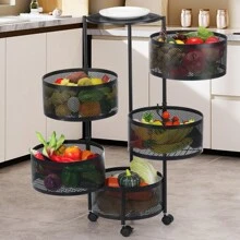 OYAJIA 6-Tier Round Rotating Kitchen Storage Cart: Space-Saving With 5 Circular Rotating Shelves. Ideal For Vegetables, Fruits & Kitchen Essentials. Mobile, Versatile & Perfect For Corner Organization
