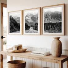 Set Of 3 Black And White Mountain Prints, Nature Wall Arts, Forest Prints, Canvas Posters, Modern Wall Decor, Spring Decor, Indoor Decor, Artwork For Living Room, Bedroom, Home Office, Kitchen, Bar, Cafe, Hallway, Home And Room Decoration, Unframed Gifts Birthday Graduation