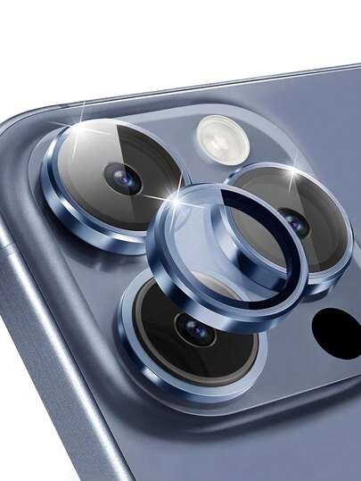 (3 Paquetes) Película protectora de lente de cámara para iPhone 16 Pro/16 Pro Max, protector de pantalla de vidrio templado, cubierta de cámara individual de metal, accesorio de carcasa amigable (Azul mar)