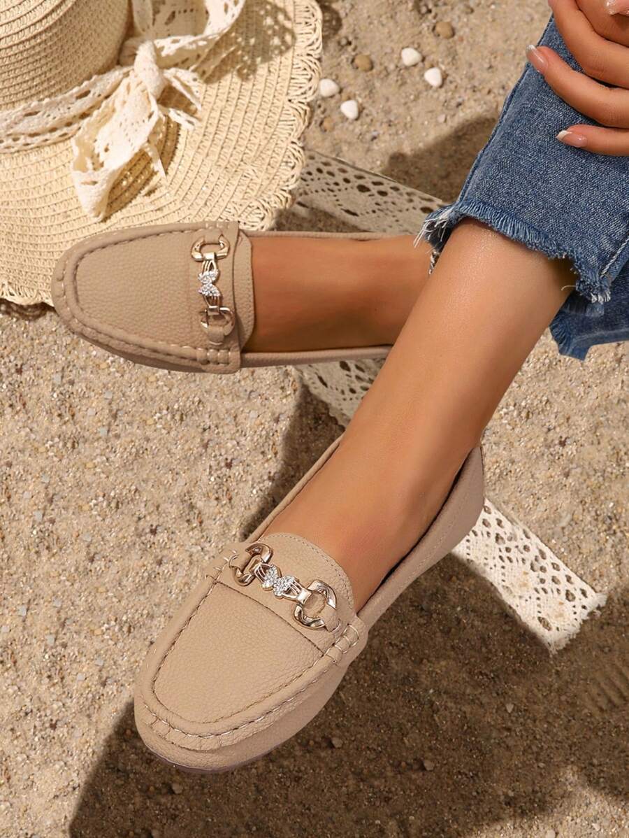 女士平跟休闲便鞋，舒适软底乐福鞋，护士鞋，时尚百搭轻便妈妈鞋 - 卡其色 - 查看 1