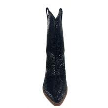 ARiderGirl Miracle Women's Western Cowboy Boots Crystal Rhinestone Embellished Stacked Leather Heel With Stitched Welt Snip Pointed Toe Mid Calf Boots