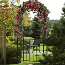 Lifezeal Garden Arch Arbor Trellis With Gate 7.5 Ft Patio Archway Pergola For Wedding Summer Birthday Gifts Beach Back To School School Supplies Room Decor - Black - View 2