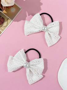 2 件套白色可爱百搭刺绣蕾丝蝴蝶结发圈，适合通勤、节日聚会、生日派对、购物、旅游摄影等任何场合，是送给好朋友的绝佳礼物