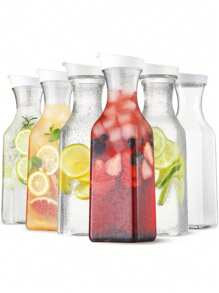 1 PIEZA Jarra de bebida de jugo de acrílico transparente, jarra de agua para jugos fríos, recipiente de plástico para jugo con cuello estrecho, jarra de bebida para bar de mimosas, picnics, fiestas, restaurantes, bares, vacaciones en la playa, artículos esenciales - Blanco - Ver 12