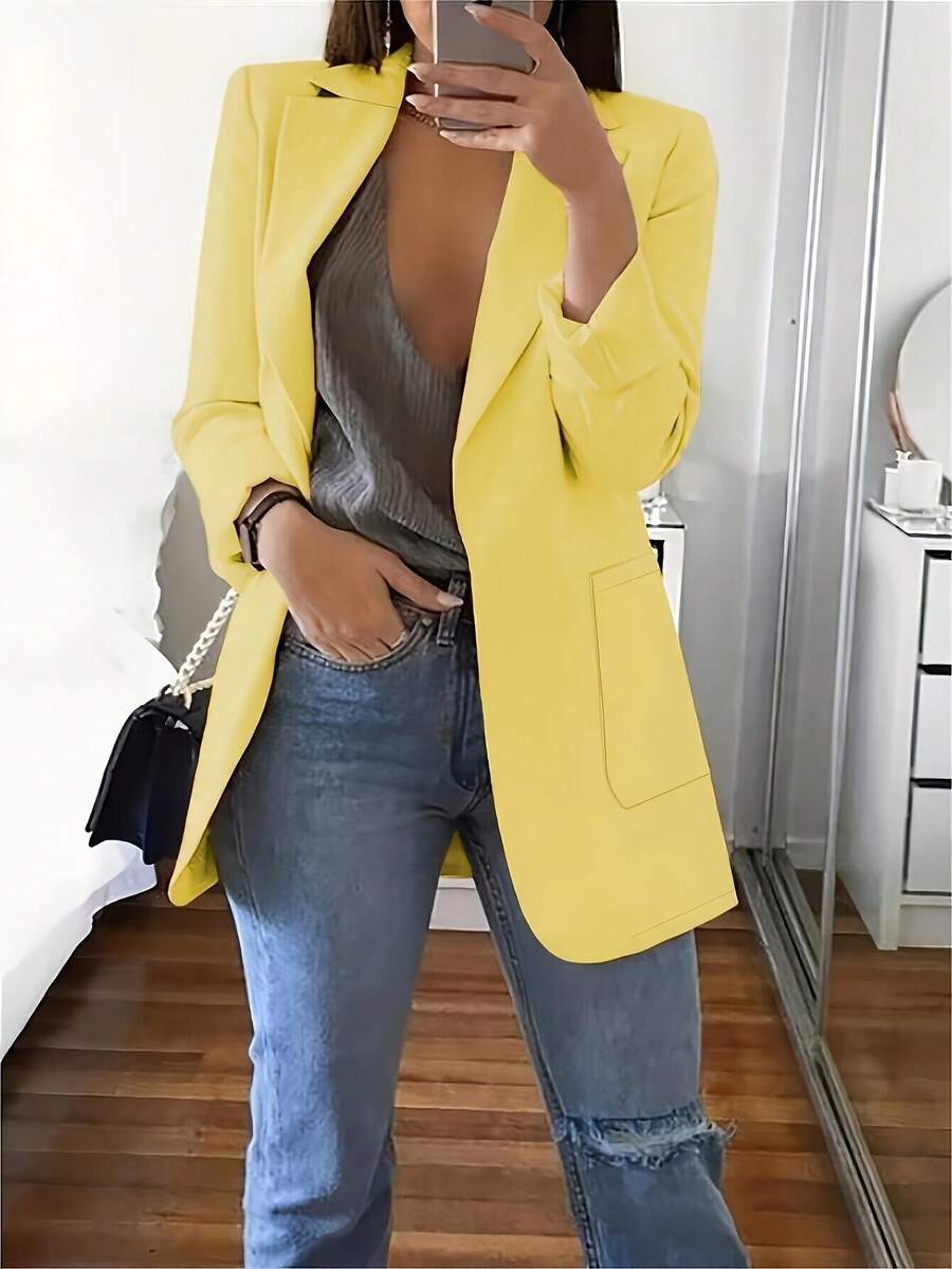 New Fashion European & American Casual Lapel Collar Slim-Fit Knit Blazer Jacket For Women, Spring/Autumn - Yellow - View 1