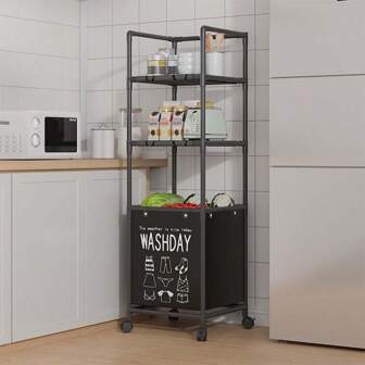 1pc Double-Layer Storage Basket, Storage Rack, Movable Wheels, Classified Storage Rack. Material: PP Plastic + 16mm Paint Tube + Non-Woven Bag