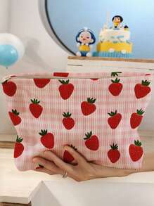 1pc Heart, Strawberry, Bow Print Cosmetic Bag Travel Pouch, Suitable For Beach, Swimming Pool, Swimsuit And Travel Storage Pouch, Makeup Bag, Cosmetics Bag, Vacation Organizer, Large Capacity Toiletry Bag, For Lipstick, Brush, Skincare, Phone, Coins, Small Items, Multipurpose Use For Home, Gifts, Vacation And Holidays, Teenage Toiletry Organizer, School Makeup Bag, Back To School Supplies, Cosmetics And Toiletries Storage, School Supplies, Storage Bag, Room Essentials - Multicolor - View 5