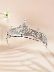 1pc Geometric Pattern Palace Style Zinc Alloy Retro Bridal Crown, Wedding Headpiece, Girls /Birthday Gift, All Year Round - Silver - View 2