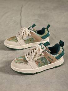 女士复古油画风格系带圆头休闲运动鞋，舒适街头生活方式情侣户外运动鞋 - 米色 - 查看 6
