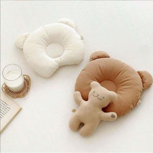 1pc Cartoon Bear Shape Cotton Breathable Shaping Pillow For Newborn 0-12 Months, Correcting Infant Head Shape, Preventing Flat Head, Suitable For Daily Use