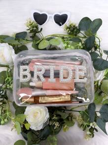 1 件新娘仿珍珠装饰化妆包，透明化妆品收纳包，防水旅行袋，创意新娘太太新娘派对礼物，婚礼回礼包，单身派对装饰，新婚化妆包，适用于假日海滩、浴室收藏、卧室收藏，大容量 - 透明 - 查看 2