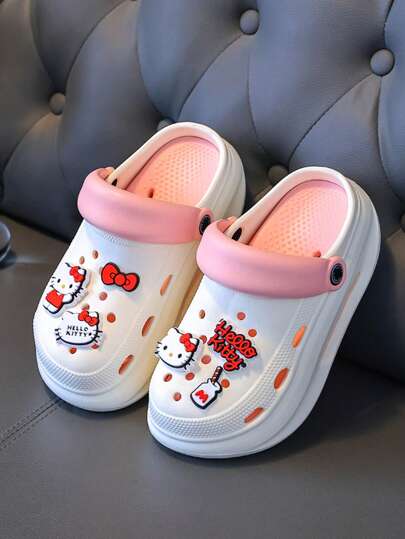 Hello Kitty Sandalias casuales con suela gruesa y diseño lindo para mujer, zapatos cómodos y antideslizantes, aptos para uso interior y exterior de moda, zuecos transpirables