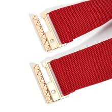 新款弹力腰带，时尚瘦身腰带，适合连衣裙、外套、西装，纯色几何图案金属扣腰带 - 白色 - 查看 12