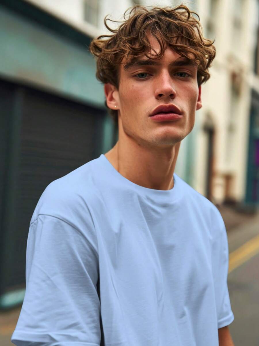 Shirt Oversized Basic Streetwear Men's T-Shirt From S To Plus SIze G3 - 淺藍色 - 查看 1