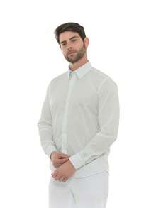White Slim Long Sleeve Dress Shirt - Green - View 8