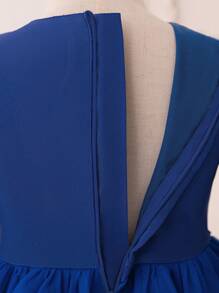 Young Girls Long Sleeve Embroidered Metallic Ribbon & Mesh Elegant Princess Dress, Suitable For Banquet And Holiday Celebration, Fabric Pattern Randomly Cut, Headband Not Included - Royal Blue - View 9