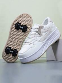 Giày trượt patin ngoài trời phong cách mới cho trẻ em, giày thể thao trượt patin thời trang 4 bánh cho công viên, giày thể thao đa năng cho thanh thiếu niên - Màu Khaki - Xem 3