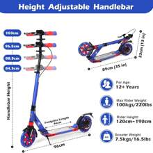 Kick Scooter For Ages 8-12, 200mm Big Wheels Scooter For Adults With Disc Brakes, Adult Scooter With Carry Strap And Double Shock Absorption, Foldable Scooters For Teenagers15 - LED - Dark Blue - View 4