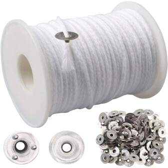 61 米卷棉质编织灯芯线轴蜡烛灯芯带 100 个油灯支架 DIY 手工蜡烛制作用品