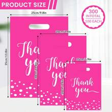 300Pcs Thank You Bags For Business Small, Pink Plastic Merchandise Bags Extra Thick Retail Shopping Bags With Handle 3 Sizes Thank You Reusable Bags For Merchandise Clothes Boutique Gift To Go Bags