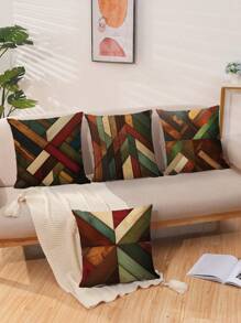 4Pcs Contemporary Geometric Throw Cushion Covers For Sofa, Machine Washable, Printed Zipper Closure, Versatile Room Decor, Woven Polyester Decorative Case Set For Living Room, Bedroom, Patio Furniture (No Filling)