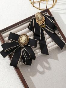 1 件优雅宫廷肖像丝带蝴蝶结面料超大女士胸针，奢华珠宝翻领别针适合约会、礼物和日常佩戴 - 經典 - 查看 2