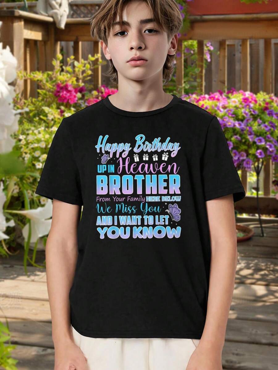 Memorial Brother T-Shirt For Kids - Sibling Loss Gift - Comfort Fit Tee - Remembering My Brother In Heaven - Boys Girls Short Sleeve - Kids Clothing - Black - View 1