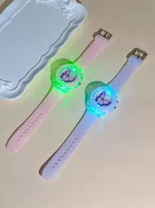 2pcs/Set Dual-Display LED Light Watch For Girls, Cartoon Unicorn Butterfly Animal Pattern Quartz Wristwatch - Multicolor - View 9