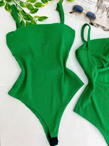 Women's Bodysuit With Braided Straps, Seersucker, Fashion Blogger - 綠旗 - 查看 2
