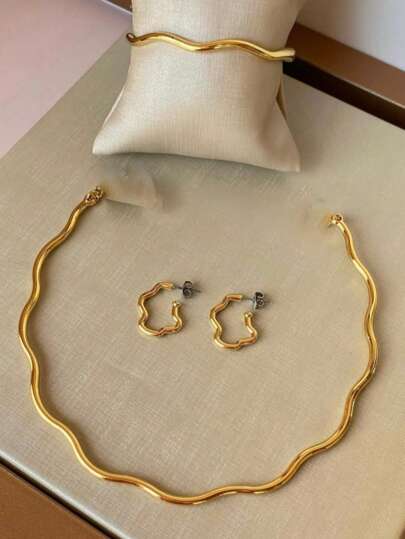 Kit Choker Pulseira e Brinco Aro Estilos populares Nó Folheado a Ouro 18k e Prata 925